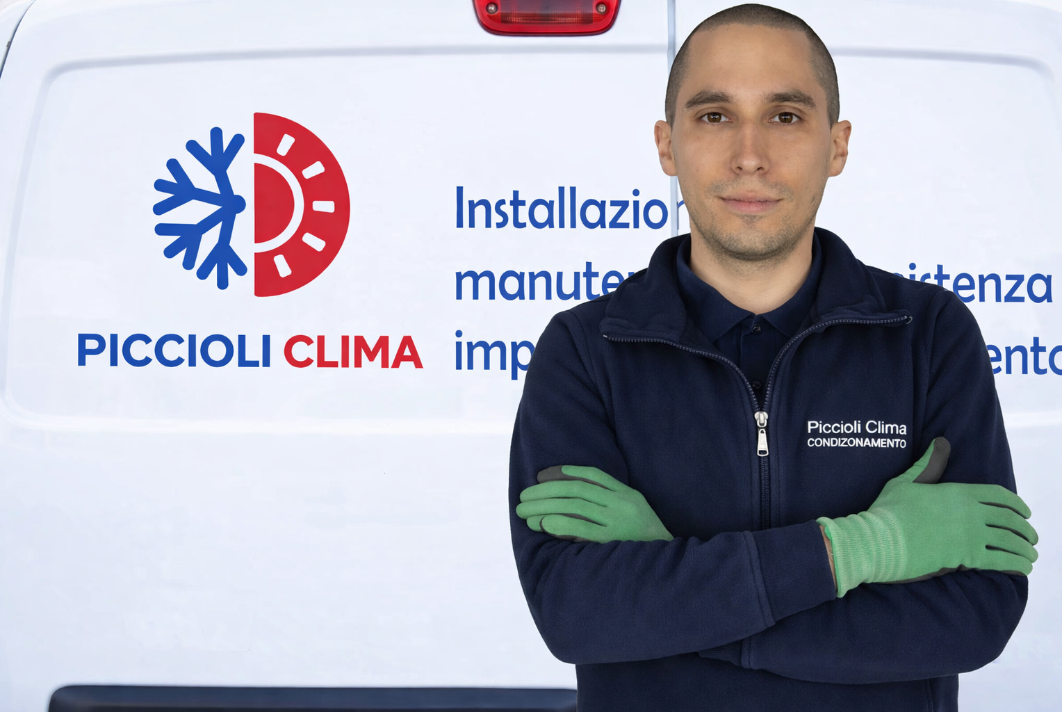 installazione climatizzatori Bologna tecnico Piccioli Clima davanti furgone