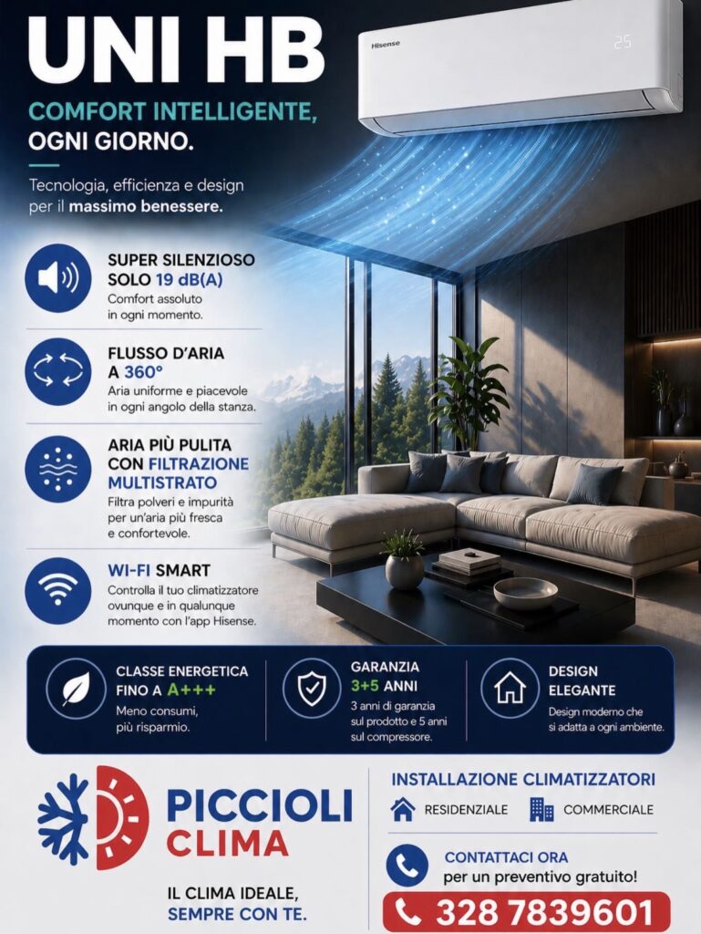 Brochure climatizzatore Hisense UNI HB installato da Piccioli Clima a Bologna