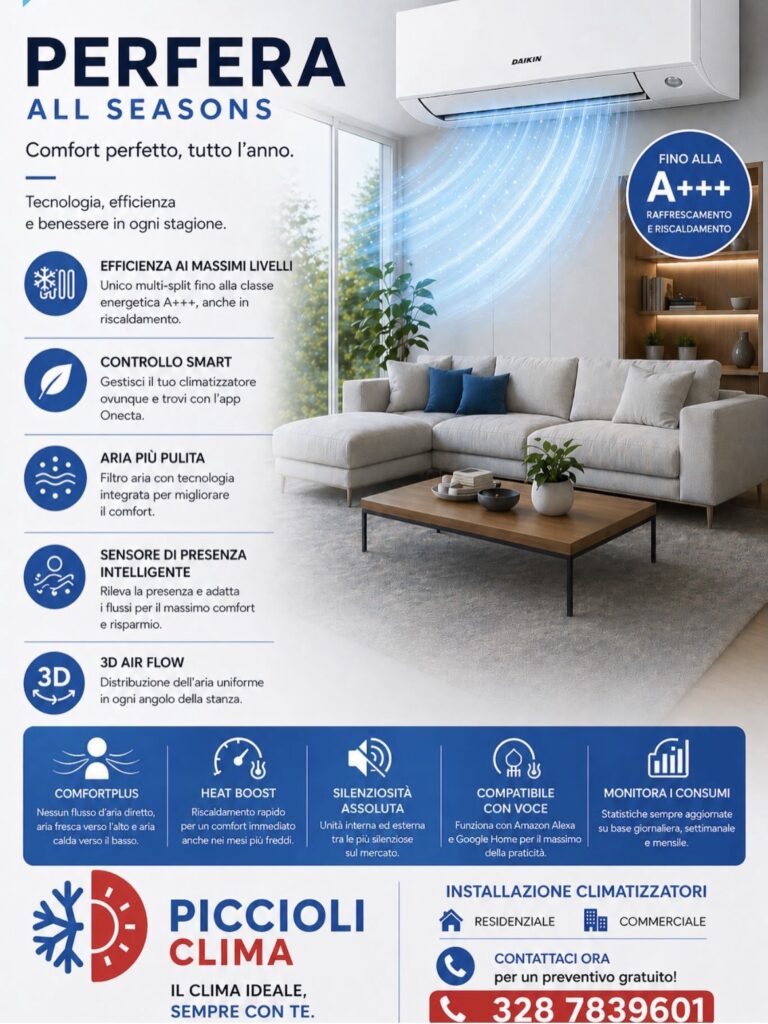 Brochure climatizzatore Daikin Perfera installato da Piccioli Clima a Bologna